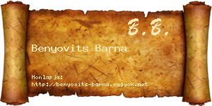 Benyovits Barna névjegykártya